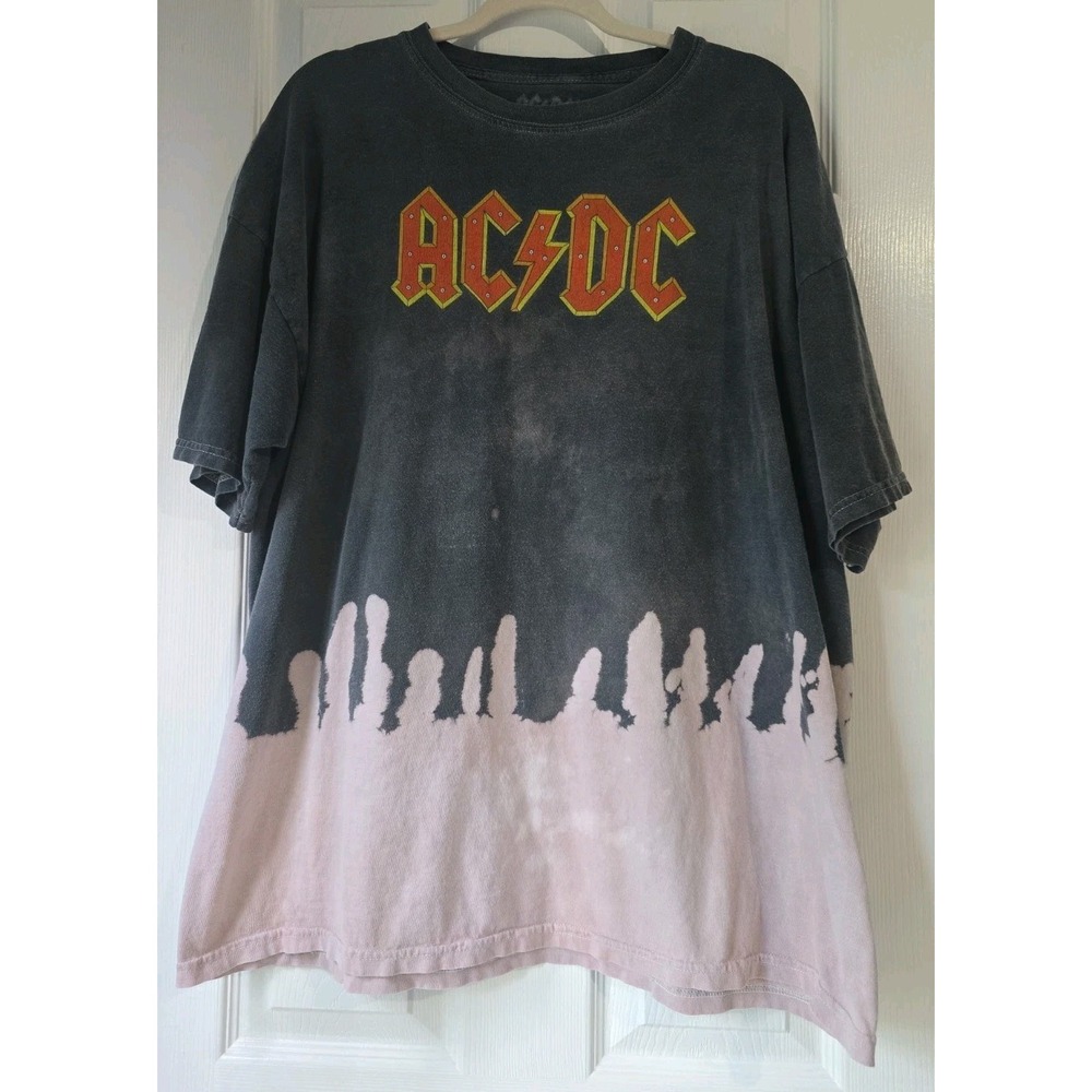 ACDC Band Graphic Tee Bleach Dip Dye Splatter 2XL